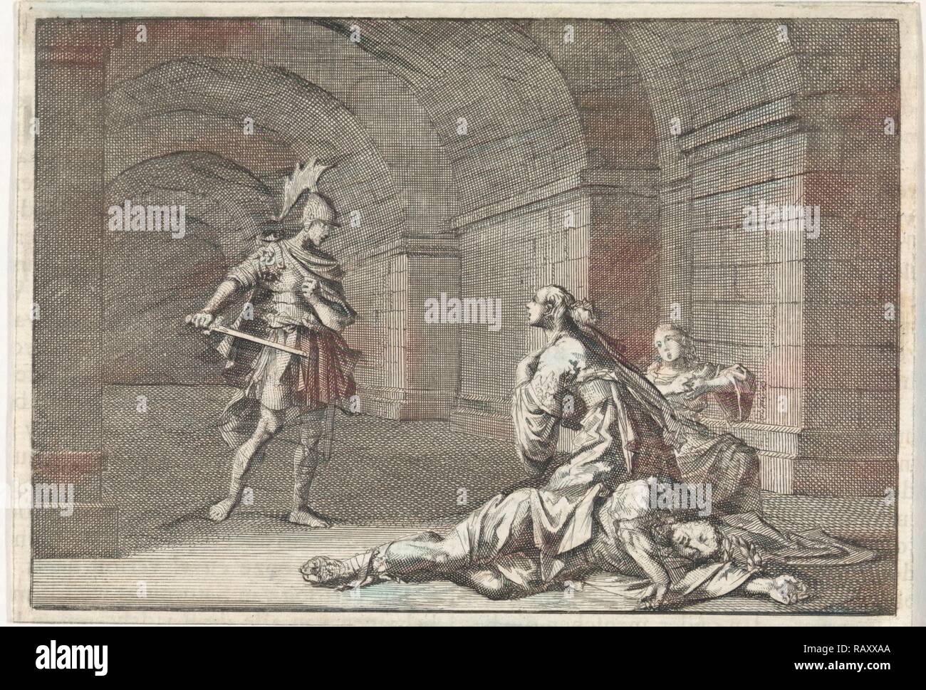 Caesonia und ihre Tochter von Lupus, Jan Luyken, Pieter Mortier, 1704 getötet. Neuerfundene durch Gibon. Klassische Kunst mit einem Neuerfundene Stockfoto