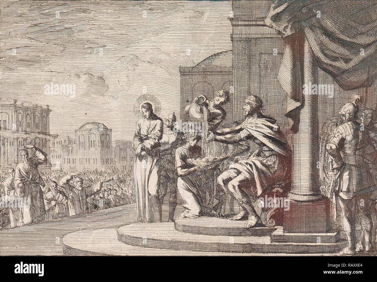Pilatus wäscht seine Hände in Unschuld, drucken Teekocher: Jan Luyken, Pieter Mortier, 1703 - 1762. Neuerfundene Stockfoto