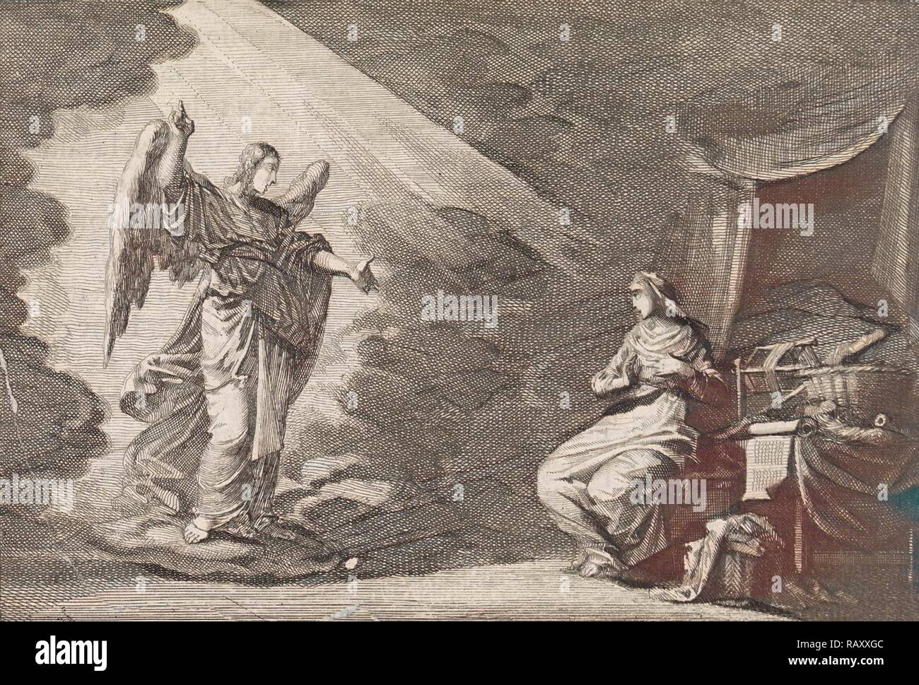 Verkündigung, Jan Luyken, Pieter Mortier, 1703 - 1762. Neuerfundene durch Gibon. Klassische Kunst mit einem modernen Touch neuerfundene Stockfoto