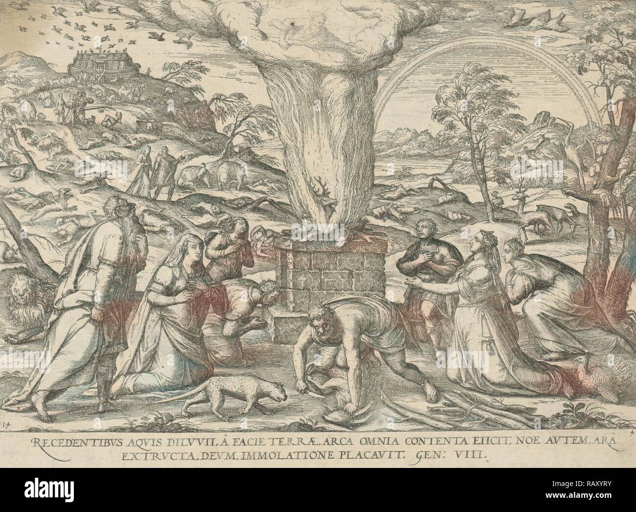 Opfer von Noah, Symon Novelanus, 1577 - 1627 zugeschrieben. Neuerfundene durch Gibon. Klassische Kunst mit einem modernen Touch neuerfundene Stockfoto