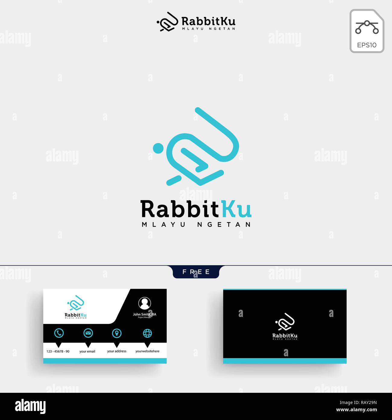 Springen Kaninchen oder Hase logo template Vector Illustration und Business Card Design Stock Vektor