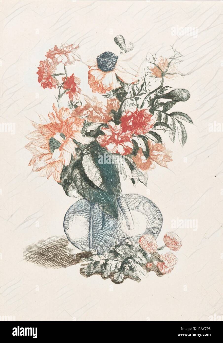 Glas Vase mit verschiedenen Blumen und eine Sonnenblume, Anonym, Jean Baptiste Monnoyer, Johan Teyler, 1688 - 1698 überarbeitet Stockfoto