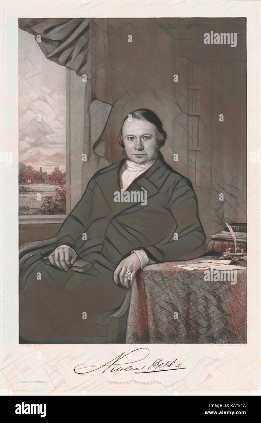 Portrait von Nicolaas Beets, drucken Teekocher: Dirk Jurriaan Sluyter, Adrianus Johannes Ehnle, J.F. Brugman, 1860 - 1879 überarbeitet Stockfoto