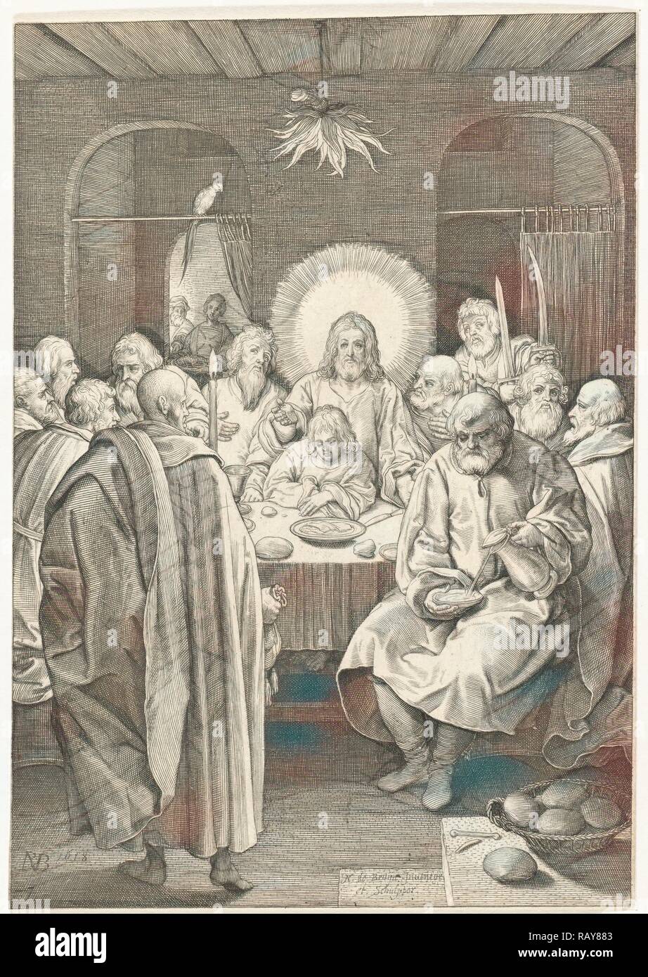 Letzte Abendmahl, Nicolaes de Bruyn, 1618. Neuerfundene durch Gibon. Klassische Kunst mit einem modernen Touch neuerfundene Stockfoto