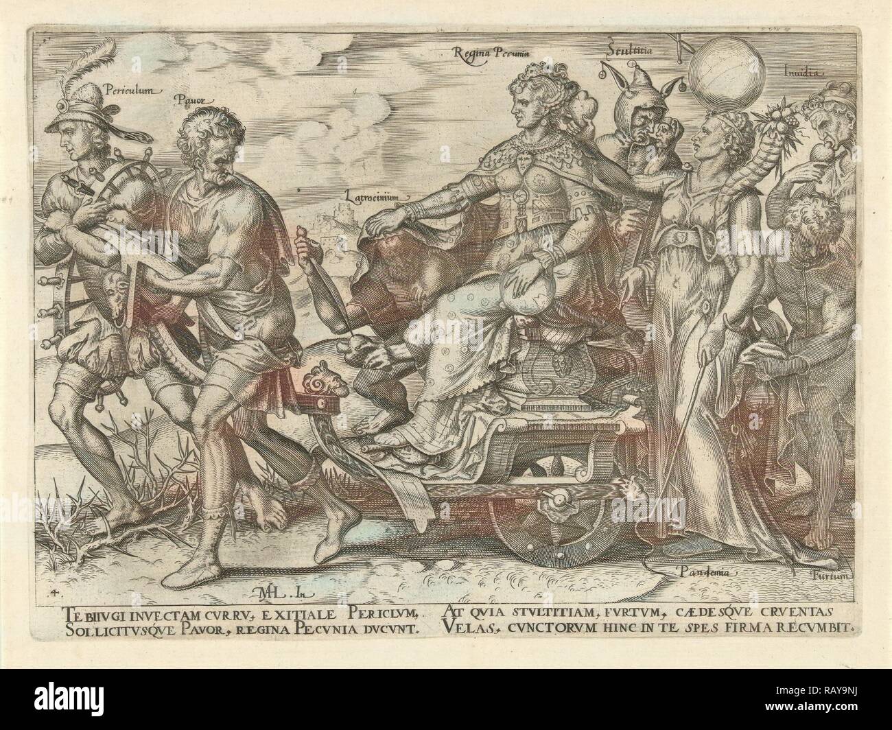 Gefahren von Reichtum, Philips Galle, Hadrianus Junius, 1563. Neuerfundene durch Gibon. Klassische Kunst mit einem modernen Touch neuerfundene Stockfoto