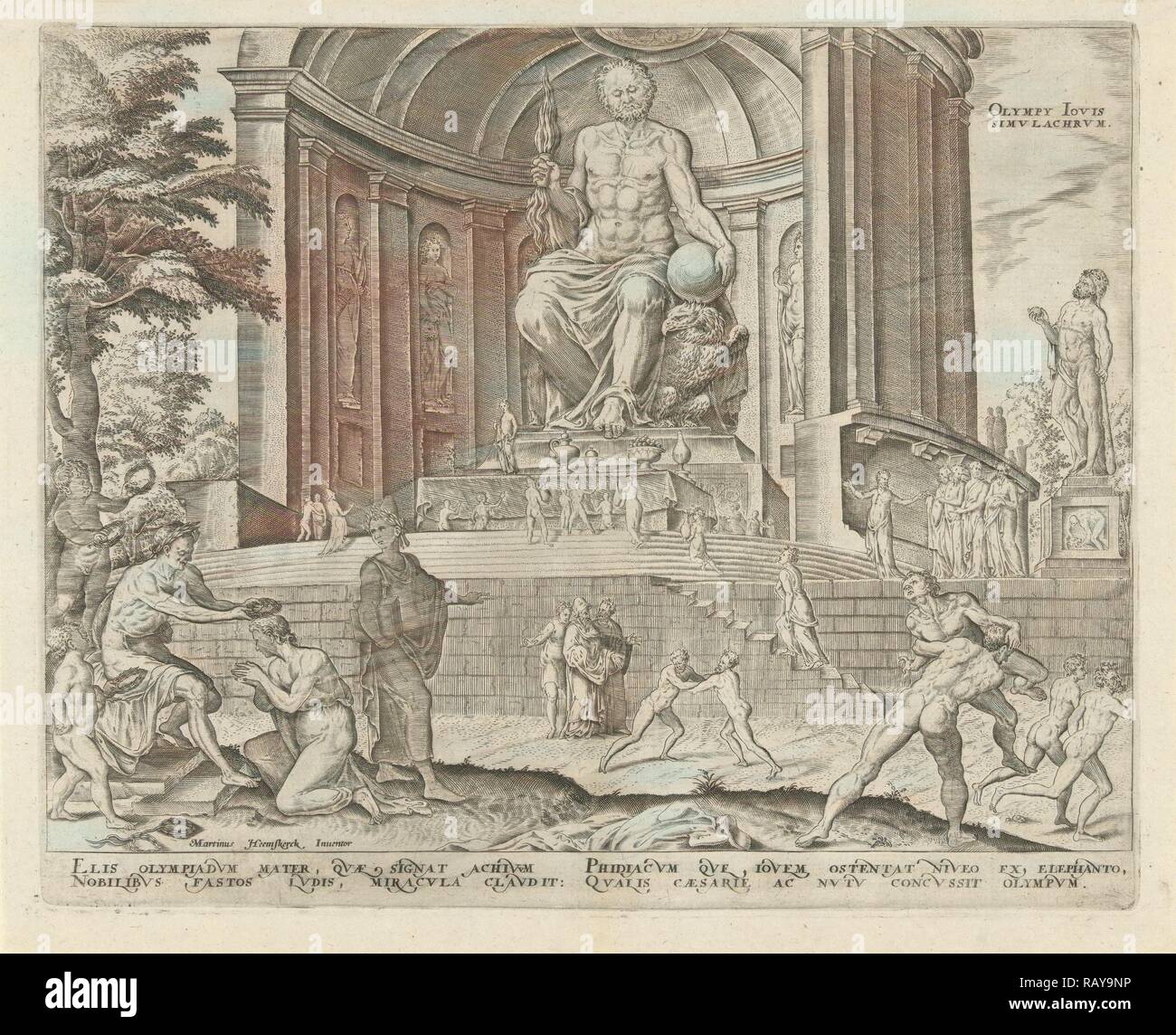 Statue des Zeus in Olympia, Philips Galle, Hadrianus Junius, 1572. Neuerfundene durch Gibon. Klassische Kunst mit einem modernen Neuerfundene Stockfoto