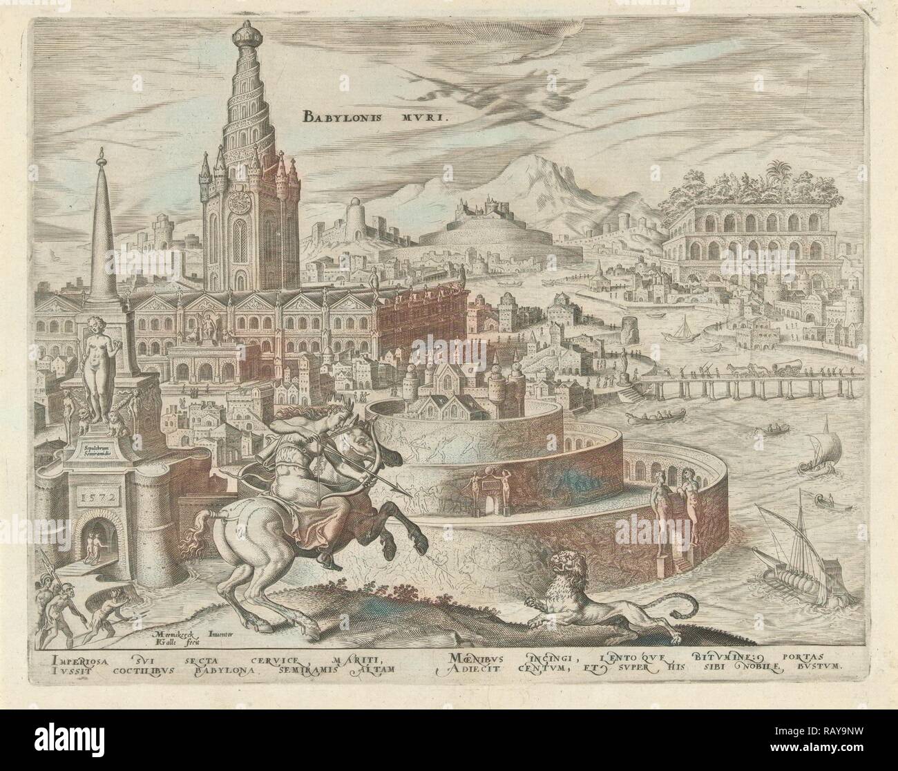 Mauern von Babel, Philips Galle, Hadrianus Junius, 1572. Neuerfundene durch Gibon. Klassische Kunst mit einem modernen Touch neuerfundene Stockfoto