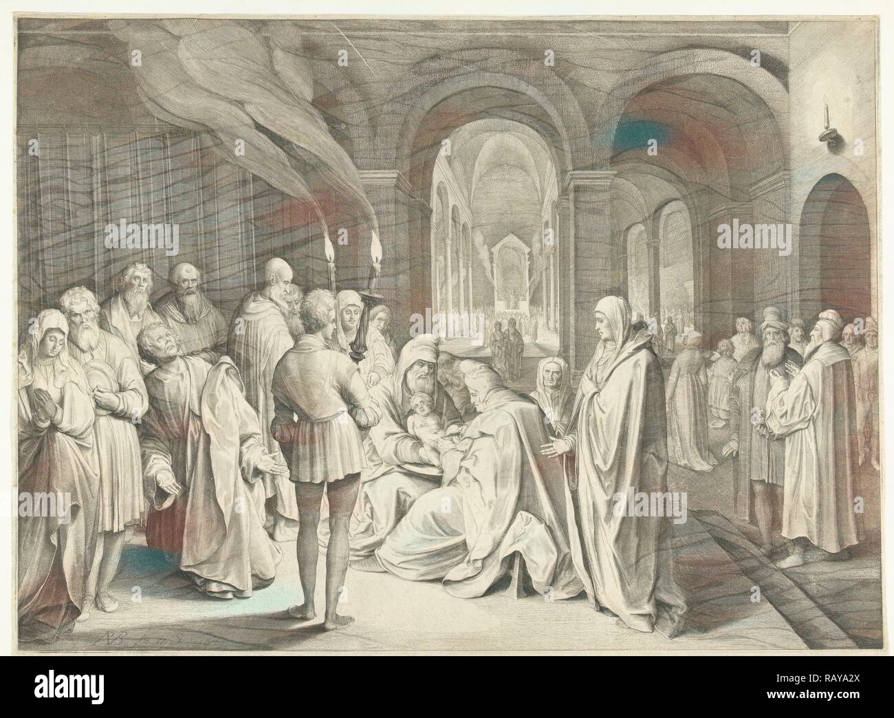 Die Beschneidung Christi, Nicolaes de Bruyn, 1620. Neuerfundene durch Gibon. Klassische Kunst mit einem modernen Touch neuerfundene Stockfoto