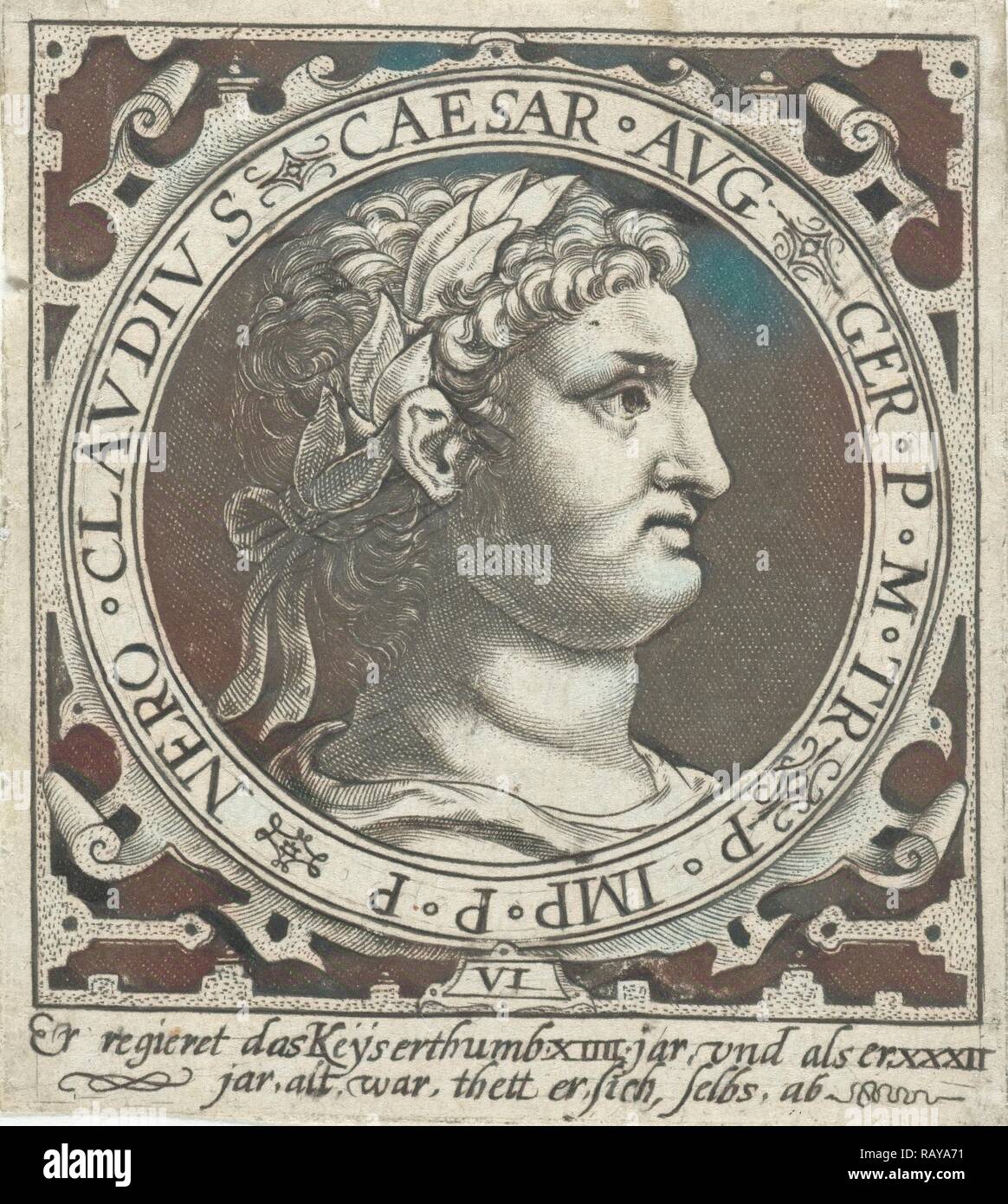 Portrait von Kaiser Nero Medallion, Nicolaes de Bruyn, 1594. Neuerfundene durch Gibon. Klassische Kunst mit einem modernen Touch neuerfundene Stockfoto