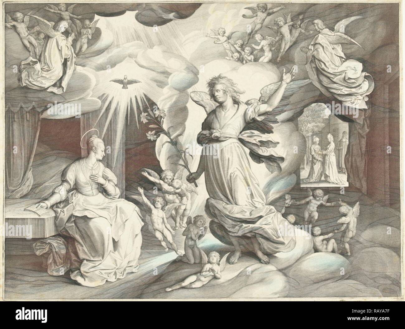 Verkündigung, Nicolaes de Bruyn, 1622. Neuerfundene durch Gibon. Klassische Kunst mit einem modernen Touch neuerfundene Stockfoto