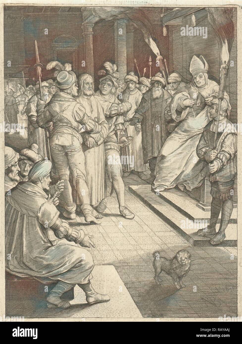 Christus vor Kaiphas, Nicolaes de Bruyn, 1618. Neuerfundene durch Gibon. Klassische Kunst mit einem modernen Touch neuerfundene Stockfoto