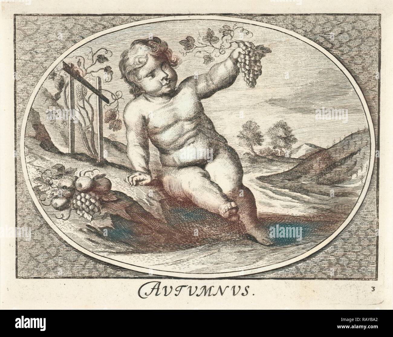Herbst in Form von Kind mit Trauben und Obst in Oval, Cornelis Van Dalen II, drucken Teekocher: Anonyme, Joh. Christoph neuerfundene Stockfoto