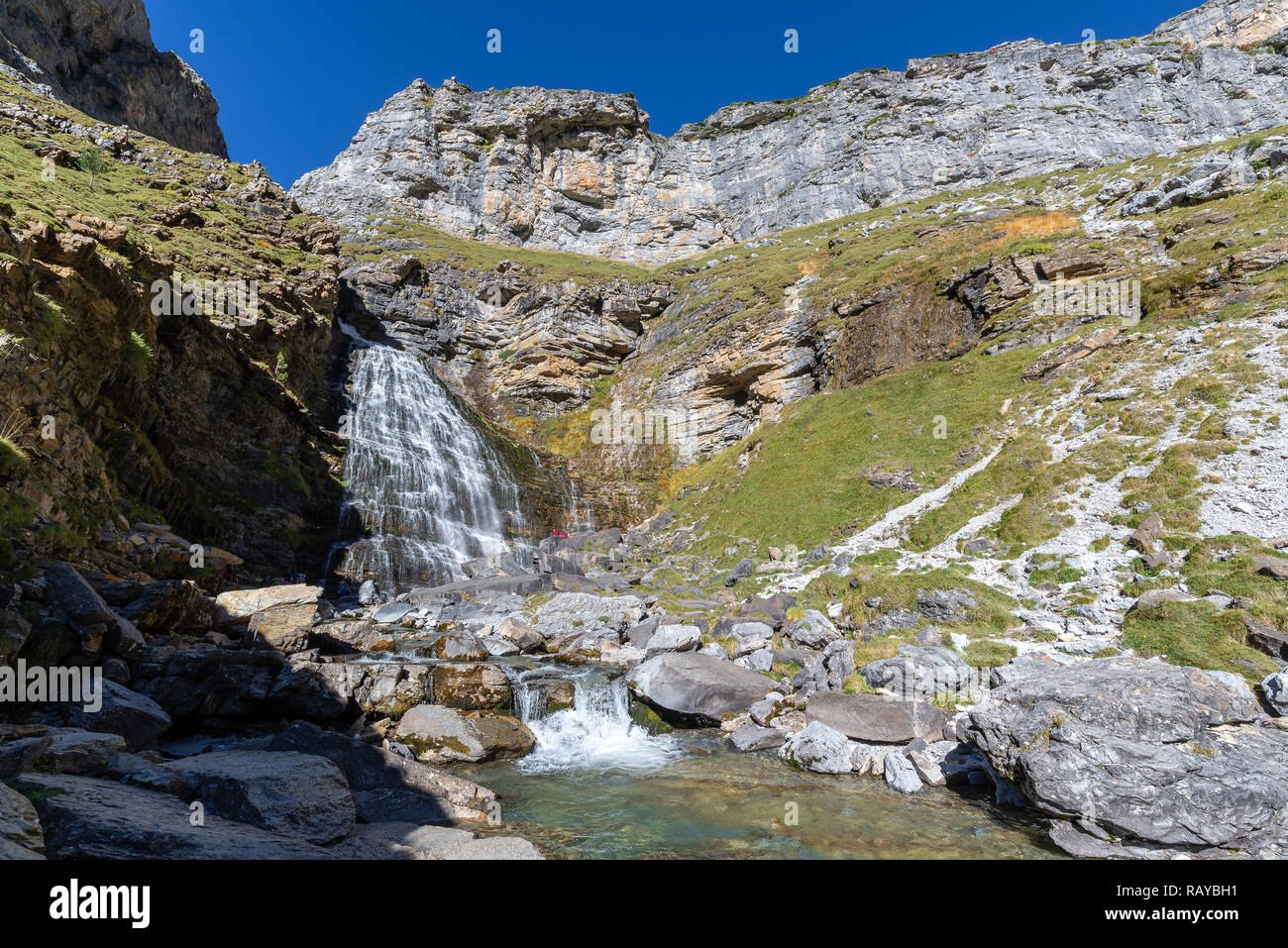 Schachtelhalm Wasserfall im Nationalpark Ordesa, Huesca, Spanien Stockfoto