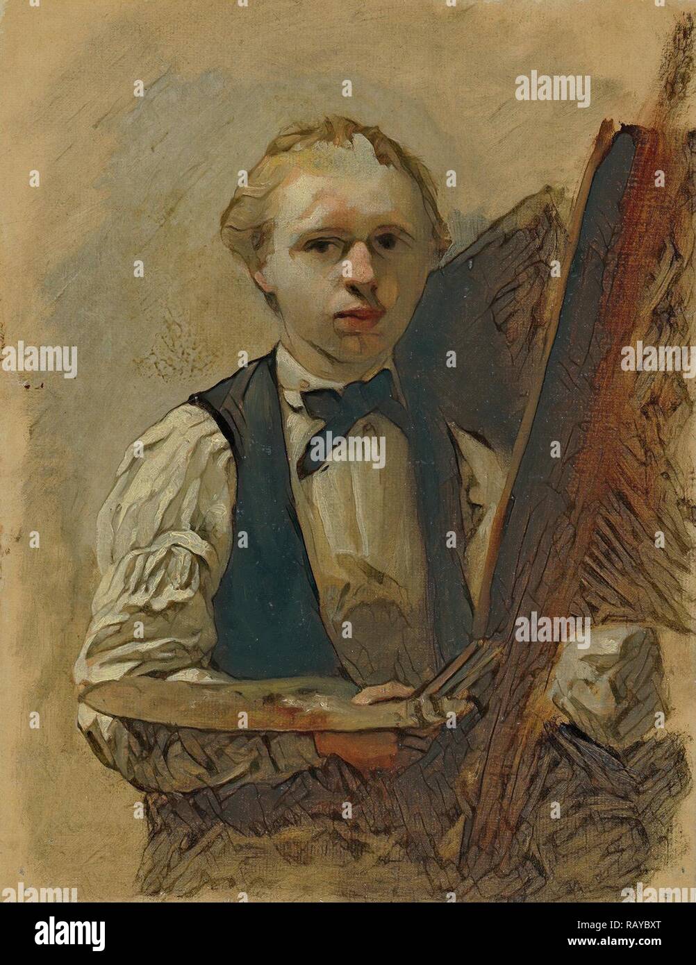 Selbstbildnis vor der Staffelei, Albert Neuhuys, 1854 - 1914. Neuerfundene durch Gibon. Klassische Kunst mit einem modernen Neuerfundene Stockfoto