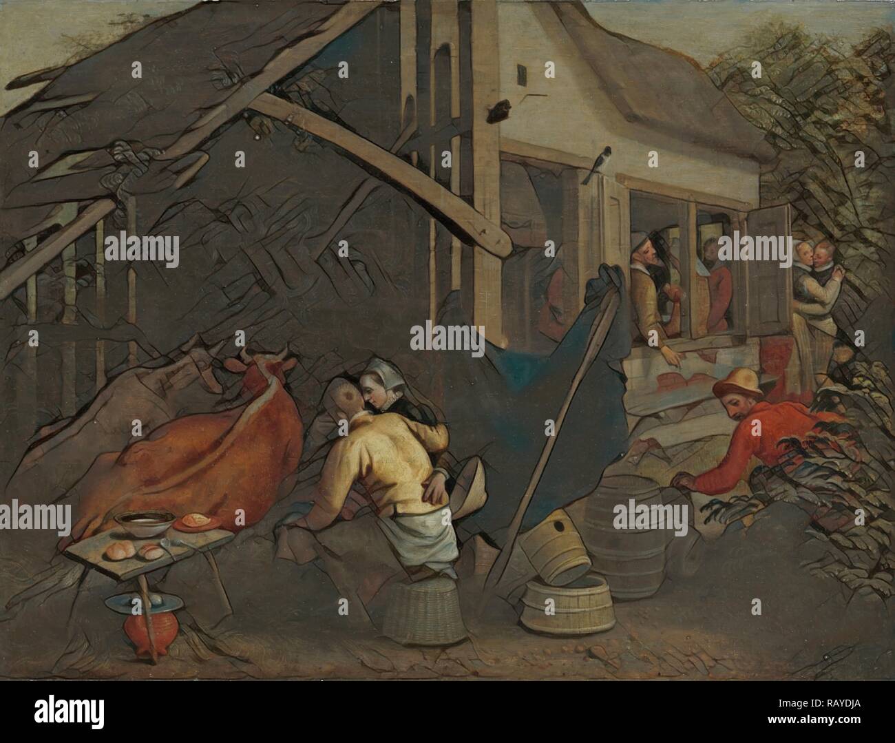 Paare Liebe machen im Village Inn, Aert Pietersz., C. zugeschrieben 1570 - C. 1590. Neuerfundene durch Gibon. Klassische neuerfundene Stockfoto