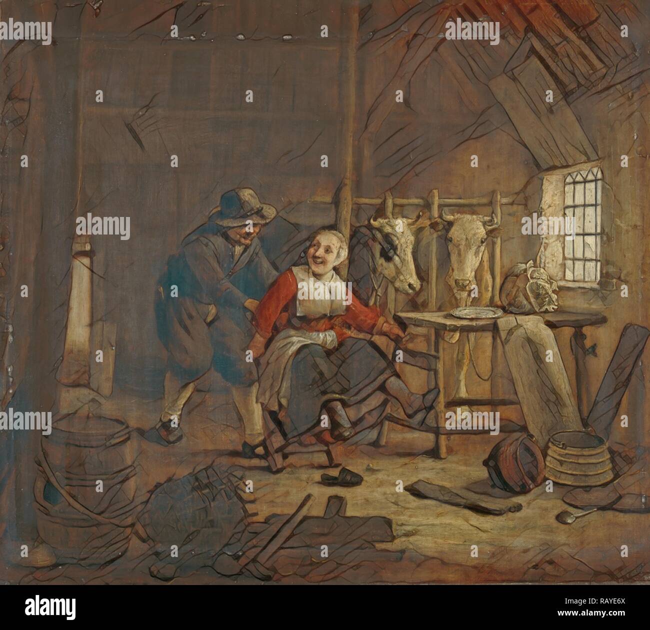 Umwerbung in einem Stabilen, Thomas Niemann Dircksz. Camphuysen, 1645 - 1672. Neuerfundene durch Gibon. Klassische Kunst mit einem modernen Touch neuerfundene Stockfoto