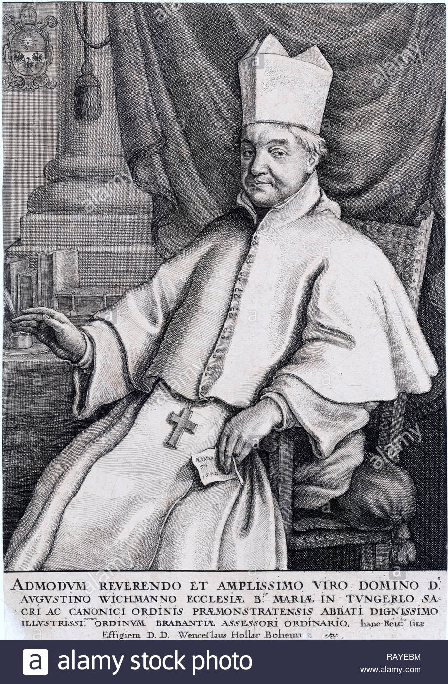 Abt Wichmann Portrait, Radierung von Böhmische Kupferstecher Wenzel Hollar aus 1600s Stockfoto