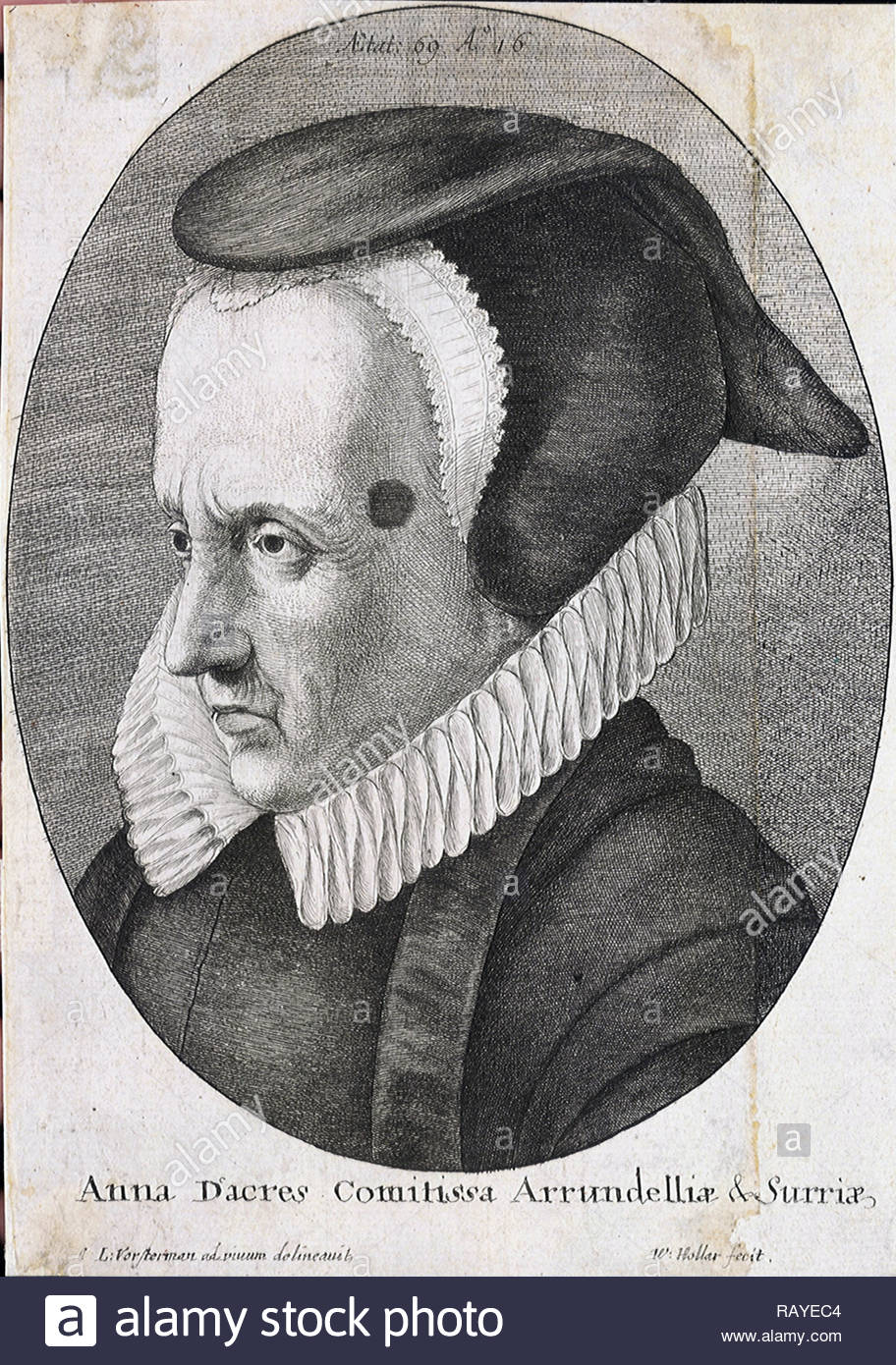 Anne Howard Portrait, Gräfin von Arundel (geb. Dacre), 1557-1630, war ein englischer Dichter, Adlige und religiösen Verschwörer, Radierung von Böhmische Kupferstecher Wenzel Hollar aus 1600s Stockfoto