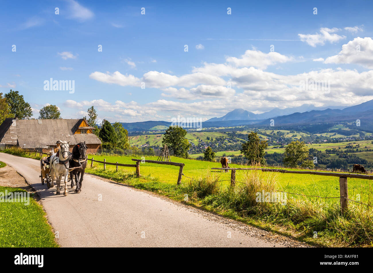 ZAKOPANE, Polen, 16. SEPTEMBER 2018: Sommer Panorama der Tatra und den Berg Rysy, Umgebung von Zakopane Stadt, im südlichen Polen Stockfoto