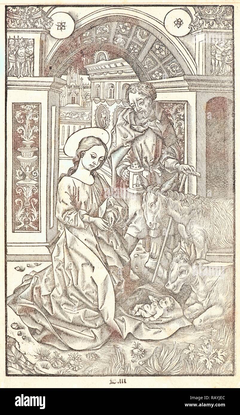 Anonymous nach Martin Schongauer (Elsässer (Deutsch), Ca. 1430 - 1491). Die Geburt Christi, Ca. 1508. Metall schneiden Neuerfundene Stockfoto