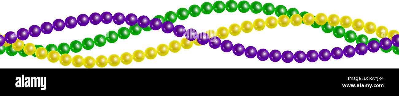 Nahtlose horizontale Muster schön Gelb, Grün, Lila Perlen auf einem weißen Hintergrund. Mardi Gras Party. Venezianischen Karneval Mardi gras Party. Vektor Stock Vektor
