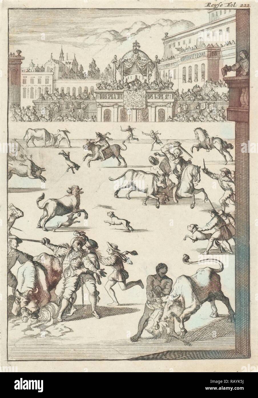 Stierkampf in der Arena, Caspar Luyken, Willem Broedelet, 1696. Neuerfundene durch Gibon. Klassische Kunst mit einem modernen Touch neuerfundene Stockfoto