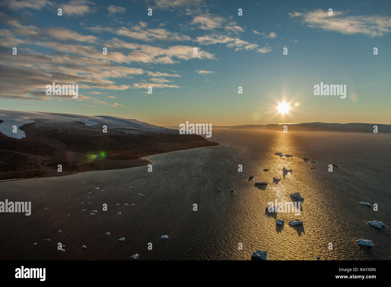 Sonnenaufgang am Qaanaaq Grönland. Früher als Thule oder Neue Thule bekannt. Stockfoto