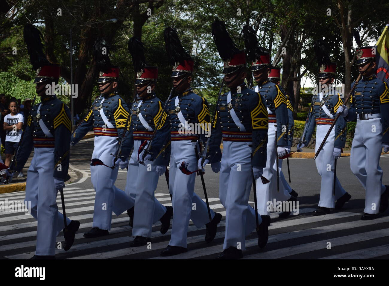 Kadetten der Philippinischen Militärakademie (PMA) Durchführen von marschierenden während der Feier der Länder Independence Day in Baguio City Philippinen Stockfoto