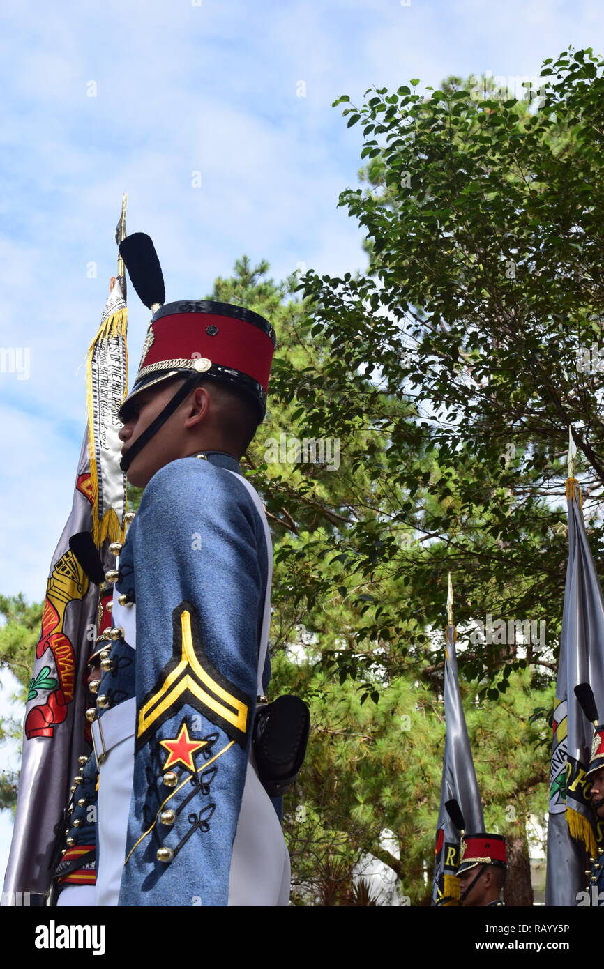 Kadetten der Philippinischen Militärakademie (PMA) Durchführen von marschierenden während der Feier der Länder Independence Day in Baguio City Philippinen Stockfoto