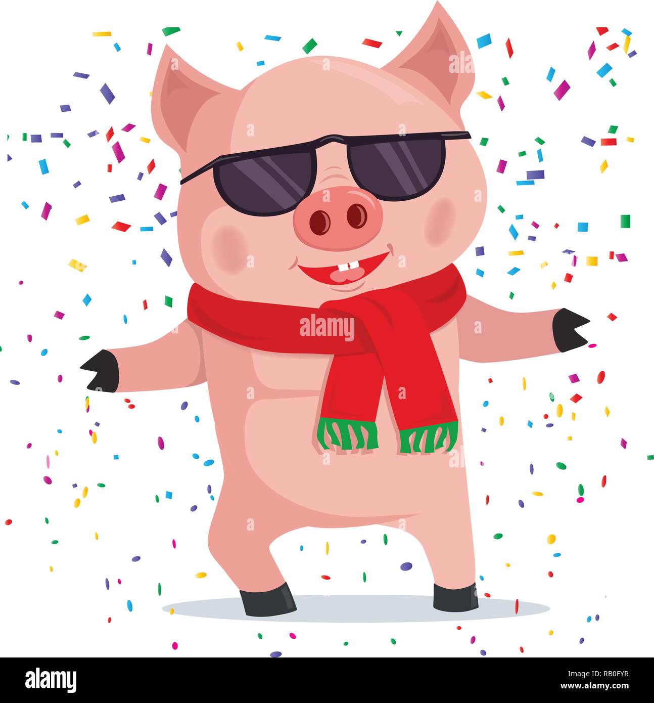Frohes Neues Jahr 2019 Karte mit cute Cartoon party Schwein und 