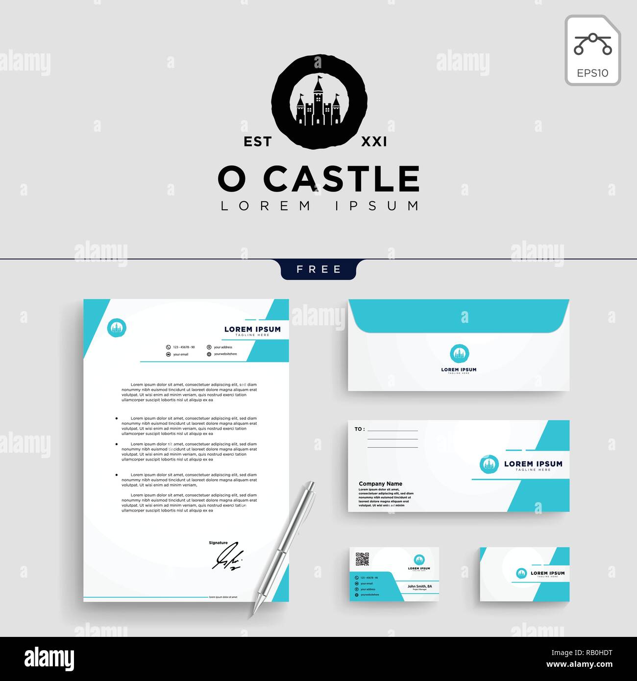 Schloss logo template Vector Illustration und Briefpapier, Briefbogen, Visitenkarte Stock Vektor