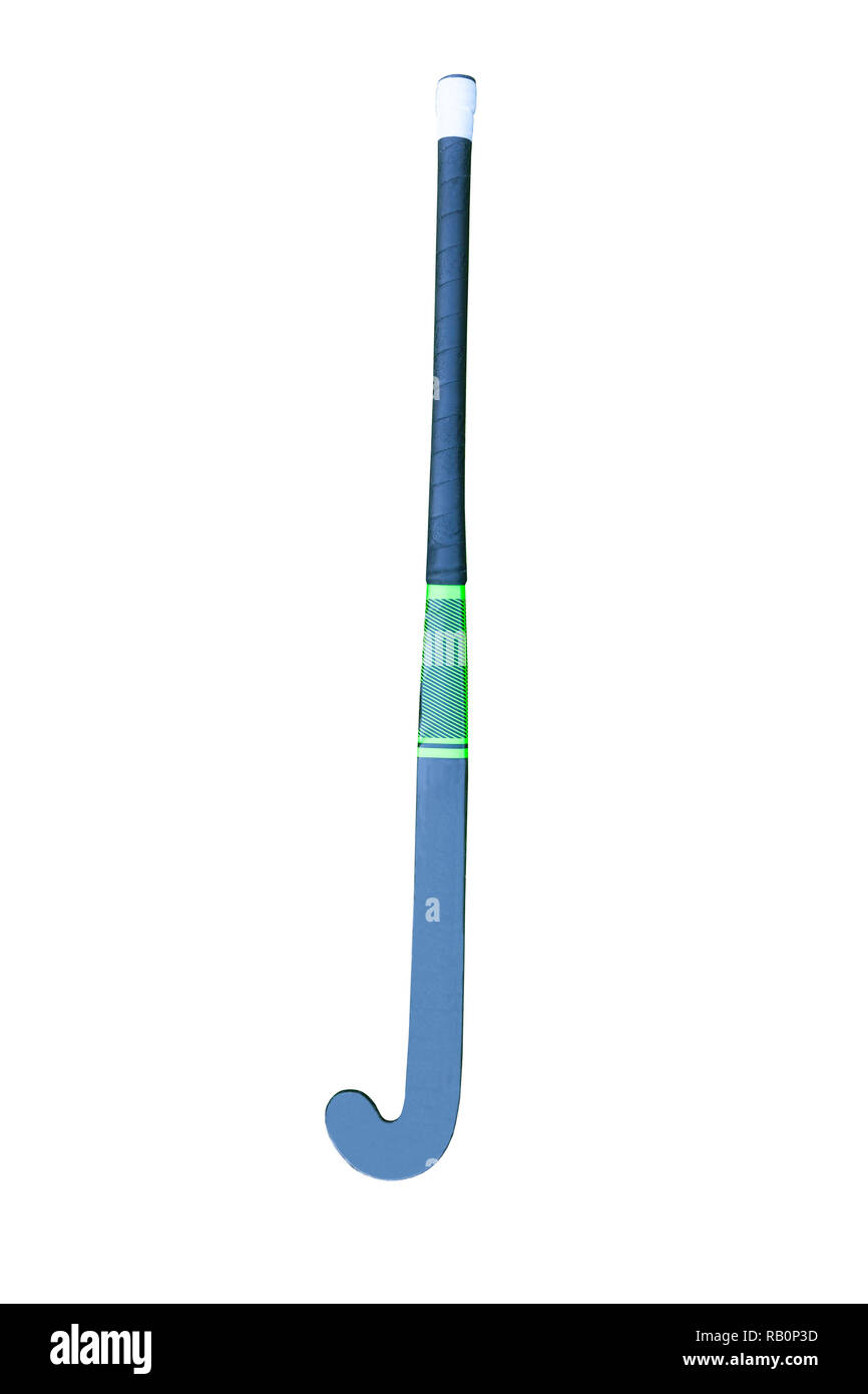 Ein schwarz-grünes Feld Hockey Stick - von oben nach unten Blick isoliert auf weißem Stockfoto