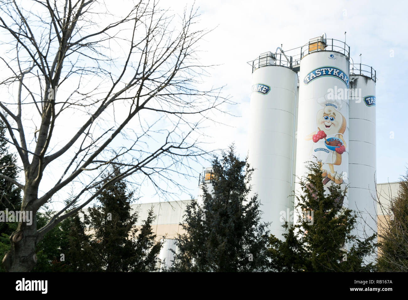 Ein logo Zeichen außerhalb des Hauptquartiers der Tasty Baking Company, Hersteller von Tastykake Produkte, in Philadelphia, Pennsylvania, am 23. Dezember 2018. Stockfoto