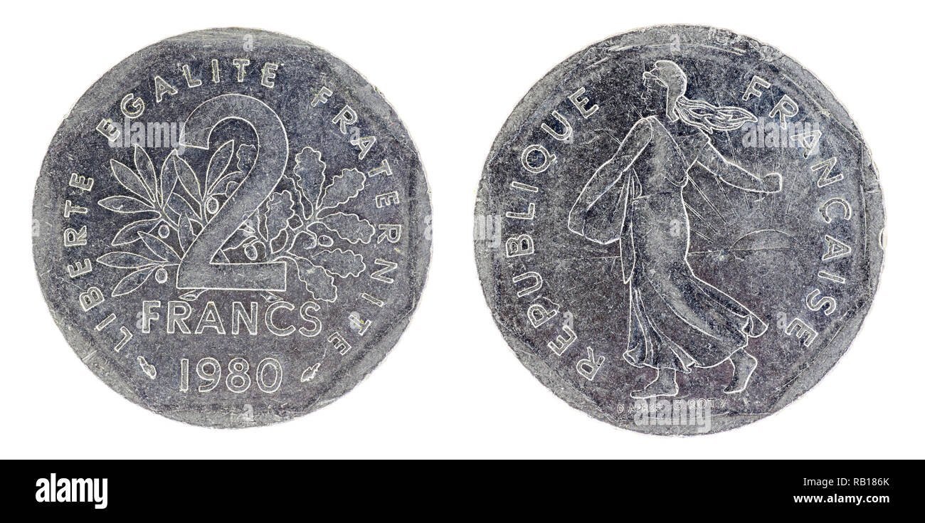 Französisch vor-Euro 2 Franc Münze datiert 1980 Stockfoto