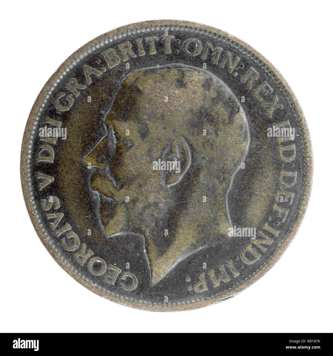 1912 britische Penny Münze mit King George V Büste Stockfoto