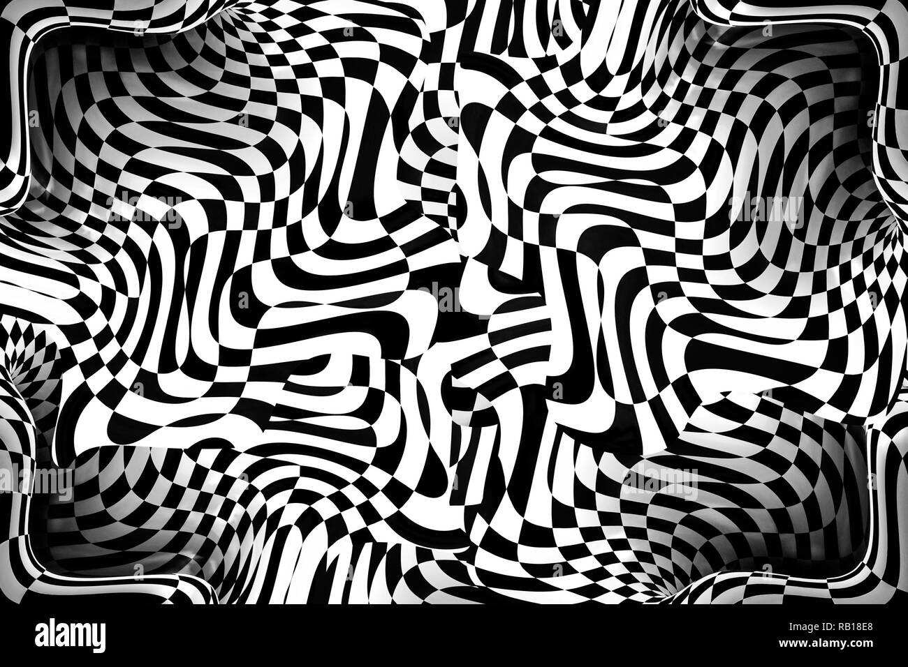 Abstrakte schwarze und weiße Kurven 3D-Rahmen. Stockfoto