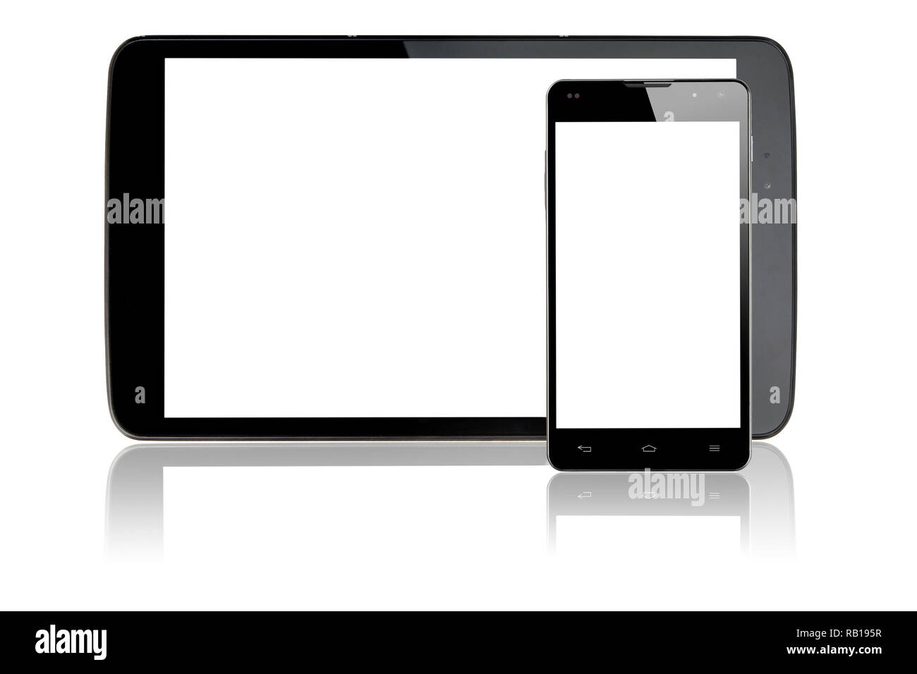Tablet-PC und dem Smartphone mit Leerer weißer Bildschirm Stockfoto