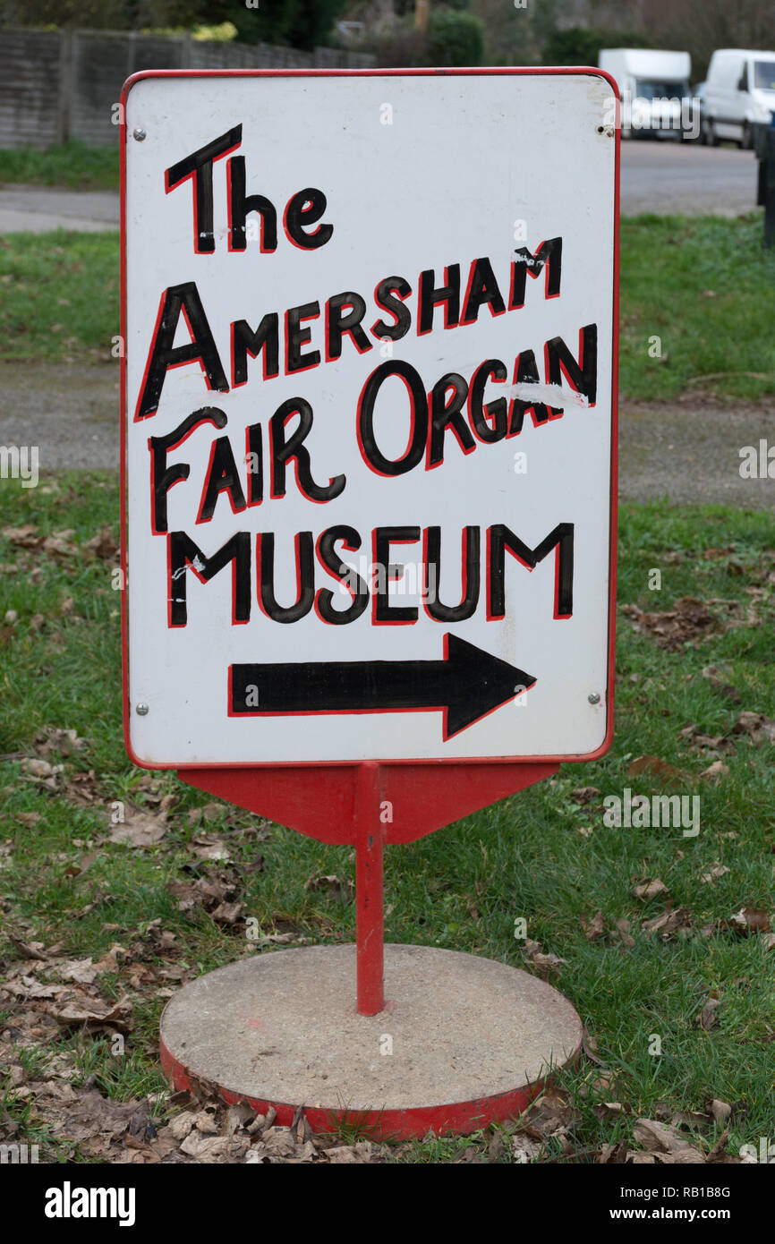 Schild außerhalb des Amersham Messe Orgel Museum in Buckinghamshire, Großbritannien Stockfoto
