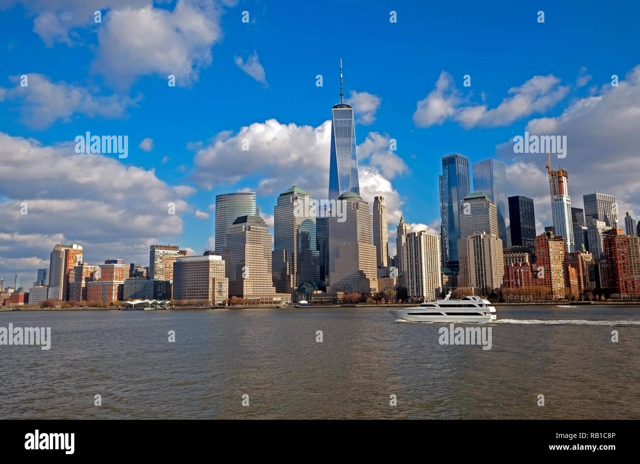 New York Downtown Skyline vom Hudson River in New York City New York City Manhattan Long Island New York State USA Vereinigte Staaten von Amerika Stockfoto