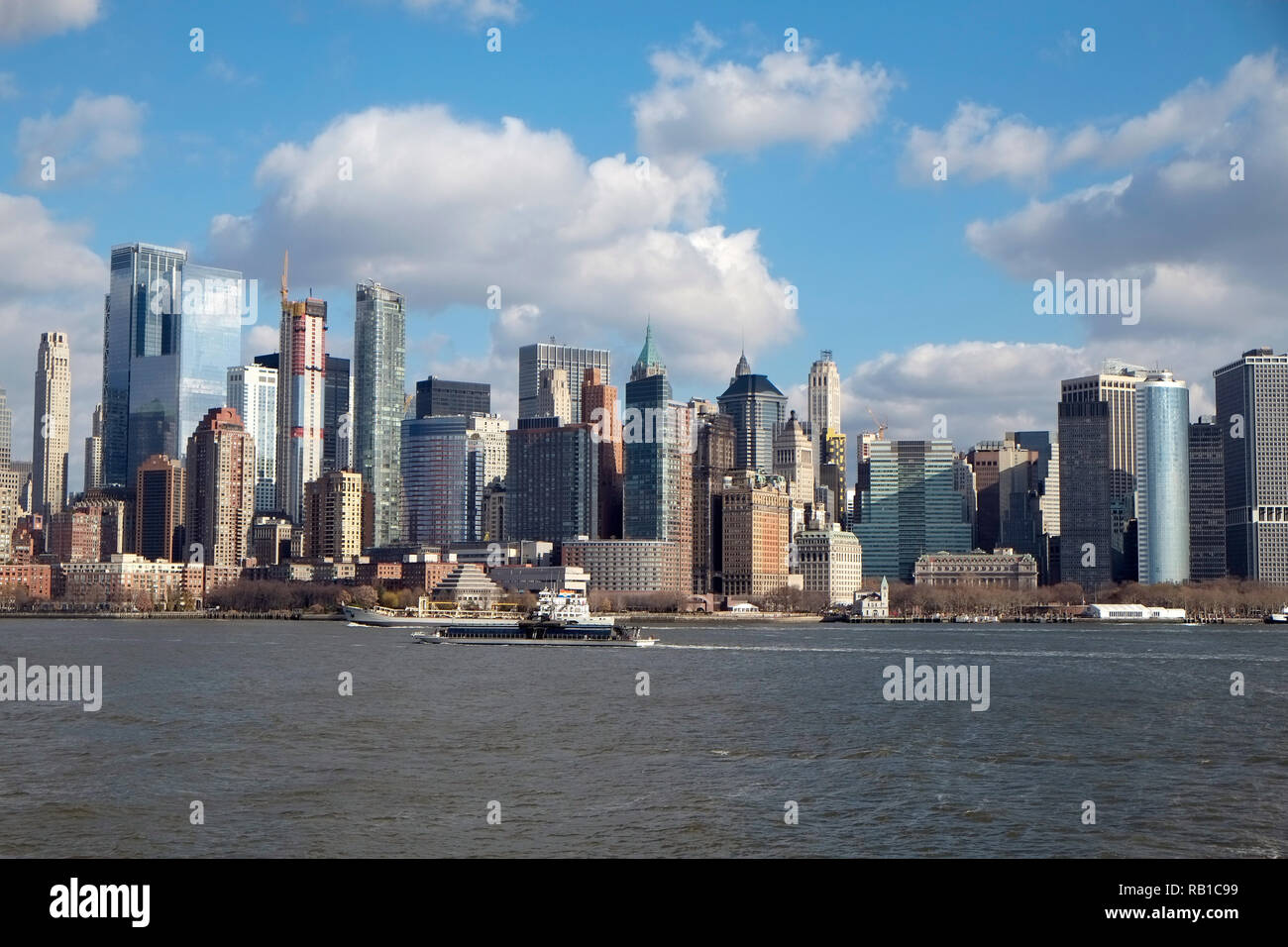 New York Downtown Skyline vom Hudson River in New York City New York City Manhattan Long Island New York State USA Vereinigte Staaten von Amerika Stockfoto