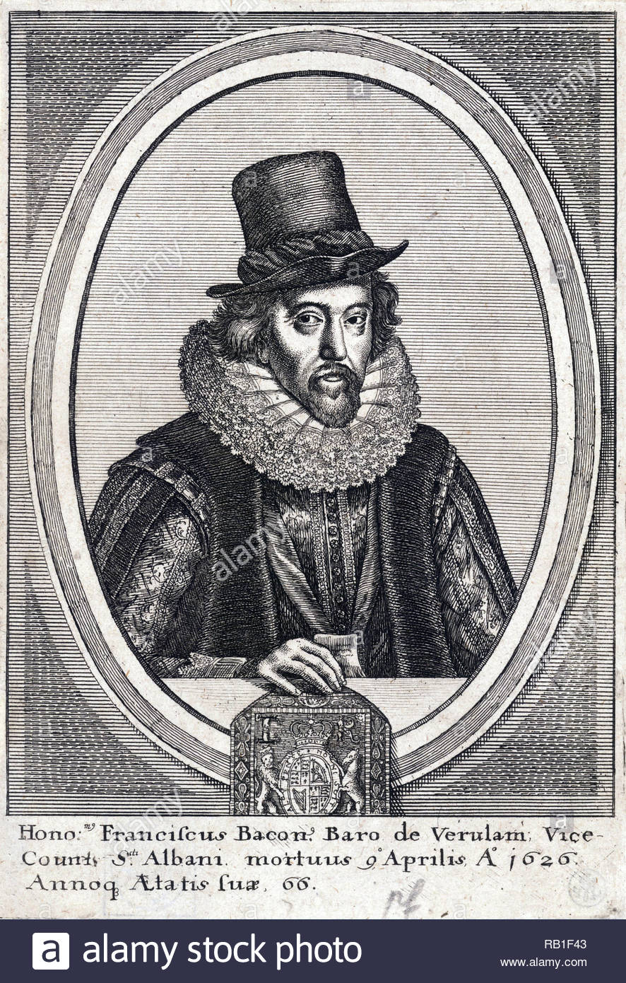 Francis Bacon Portrait, 1st Viscount St Alban, 1561 - 1626, war ein englischer Philosoph und Staatsmann, der diente als Generalstaatsanwalt, und als Lordkanzler von England, Radierung von Böhmische Kupferstecher Wenzel Hollar aus 1600s Stockfoto