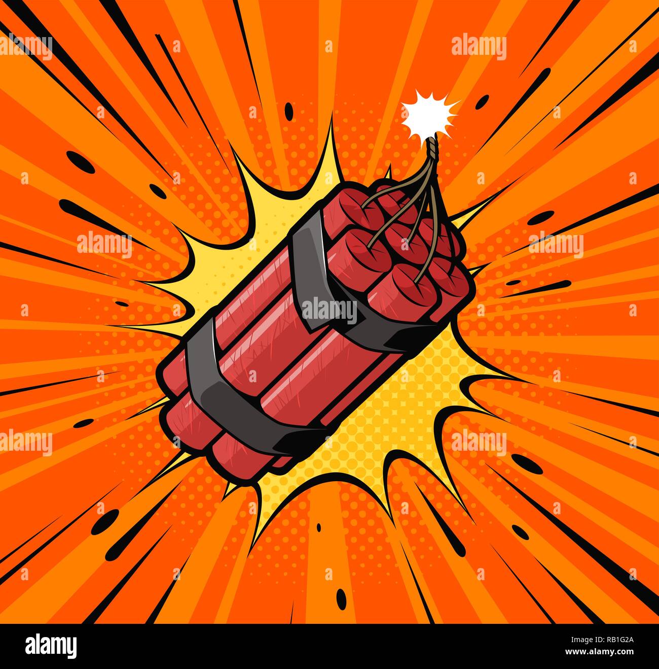 Dynamite bomb Explosion mit brennenden Docht detonieren. Retro Pop Art Stil. Cartoon comic Vector Illustration Stock Vektor