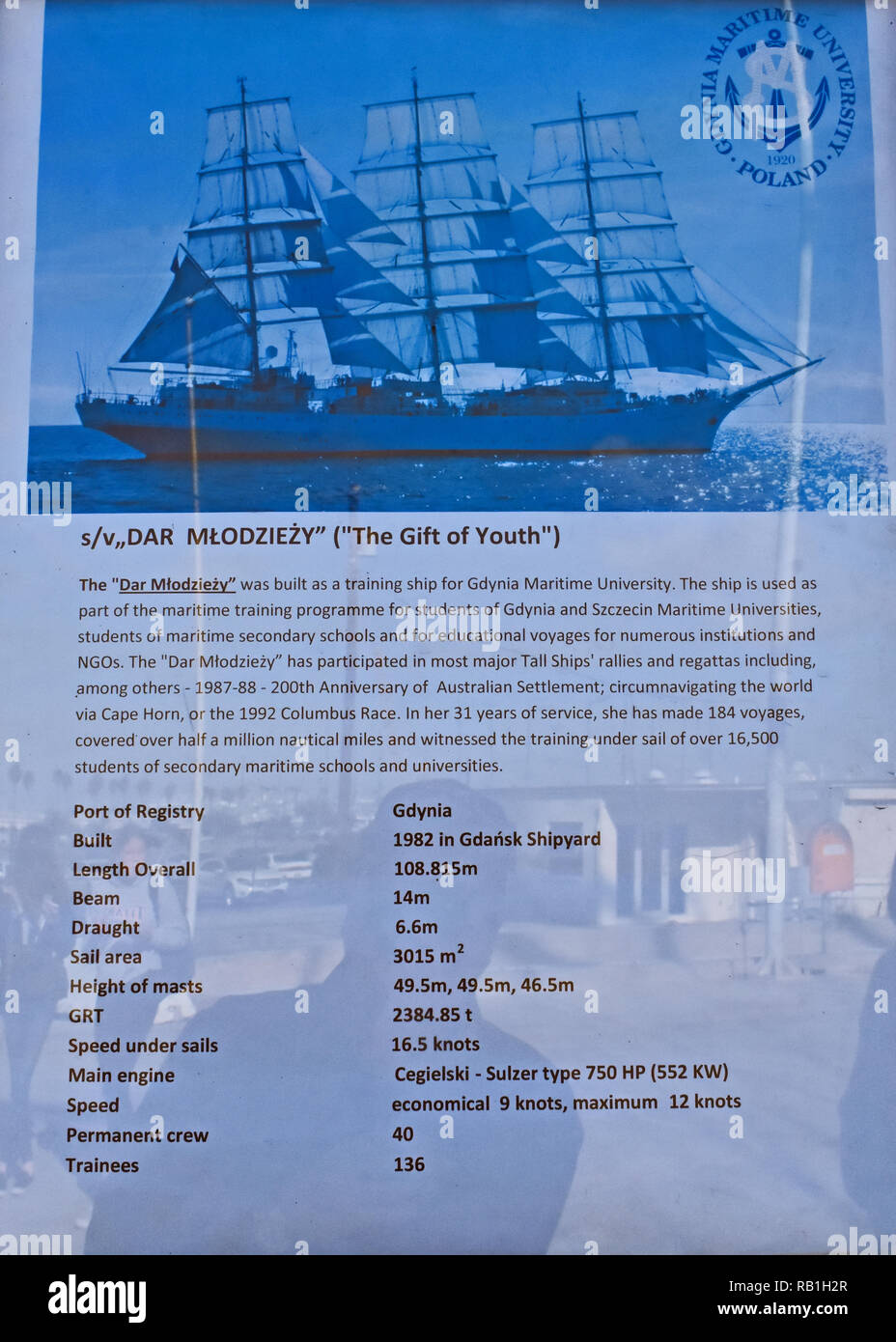 San Pedro, Ca. Dez. 27, 2018 - Das große Segelschiff Dar Mlodziezy, besuchte den Hafen von San Pedro. Dieses Schiff kommt von Gdynia, Polen. Stockfoto