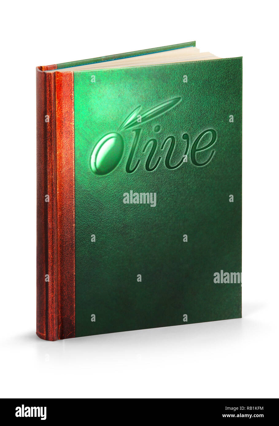 Buch der Olive - Hardcover leder Buch mit Freistellungspfad Stockfoto