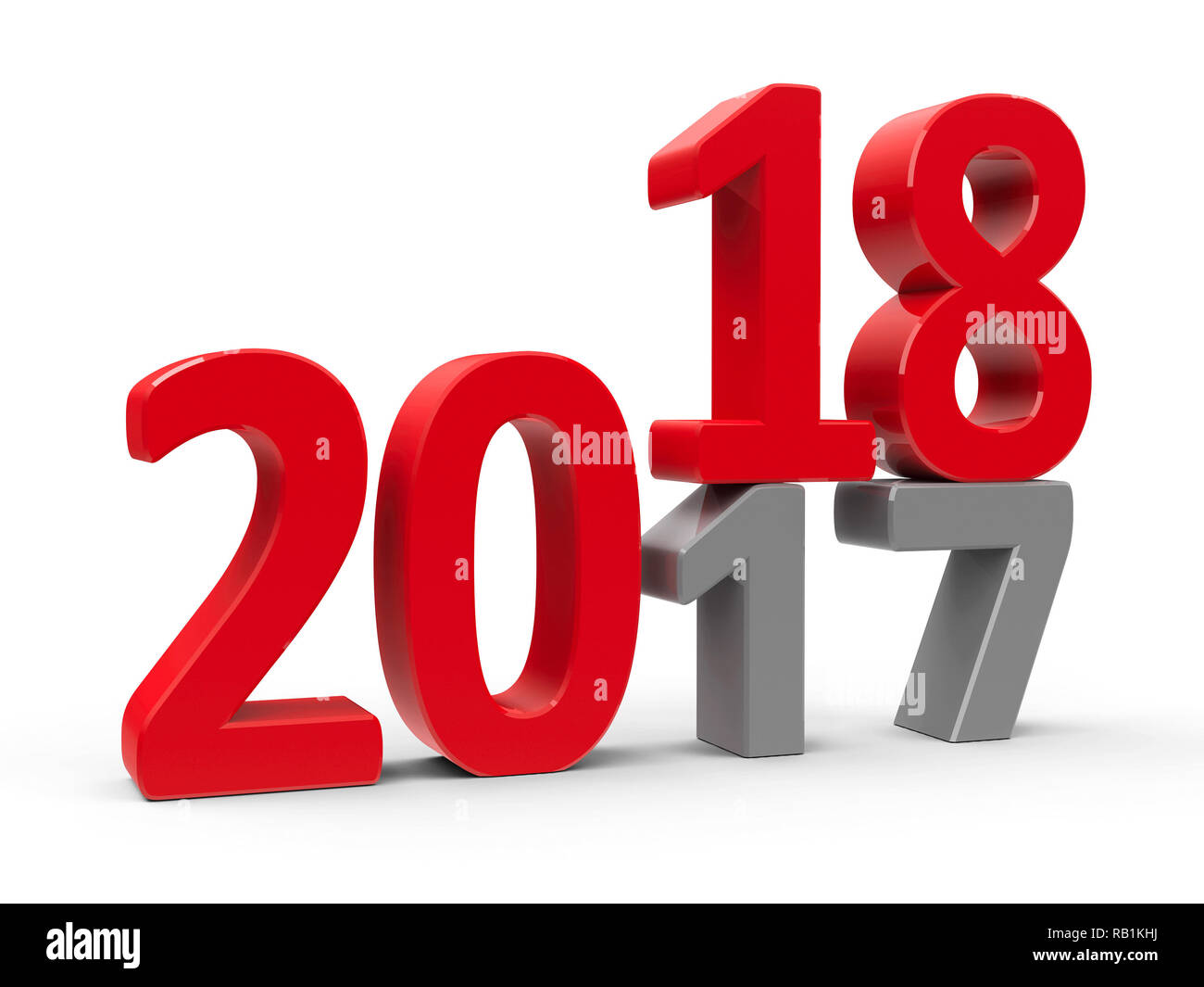 2017-2018 Wandel stellt das neue Jahr 2018, 3D-Rendering, 3D-Darstellung Stockfoto