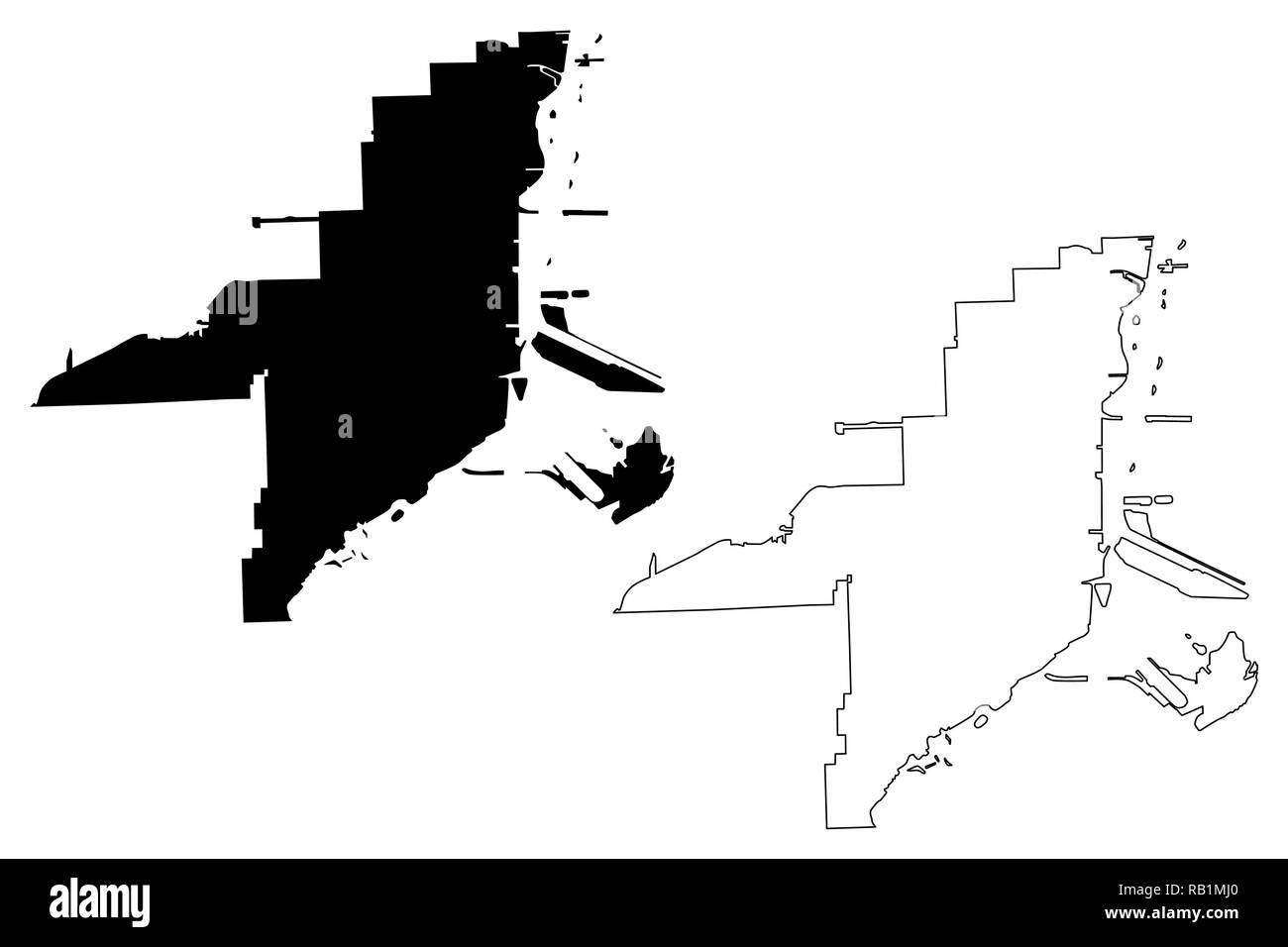 Miami City (USA Städte, Vereinigte Staaten von Amerika, usa Stadt) Karte Vektor-illustration, kritzeln Skizze Stadt Miami Karte Stock Vektor