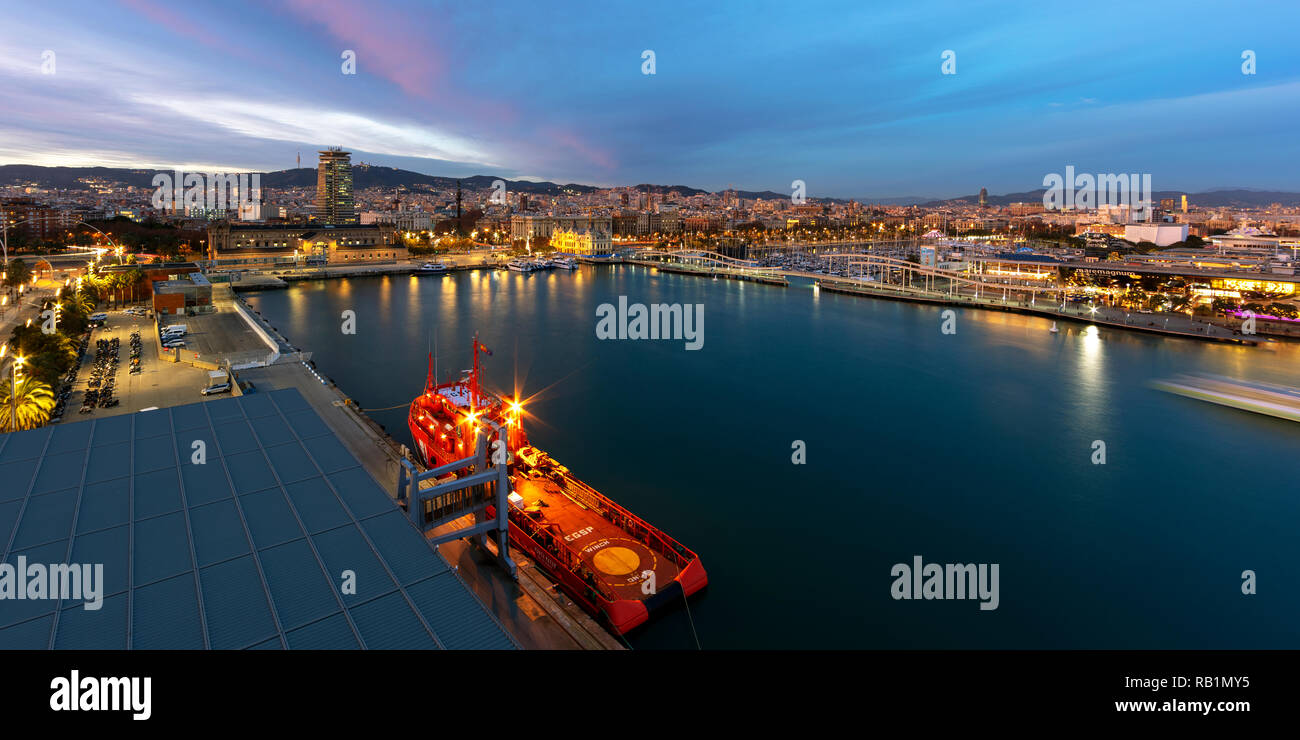 Blick auf den Hafen, Port Vell, Barcelona, Spanien Stockfoto