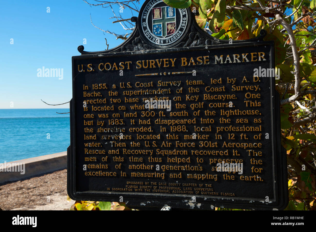 Geschichte Zeichen, Bill Baggs Cape Florida State Park, Florida Stockfoto