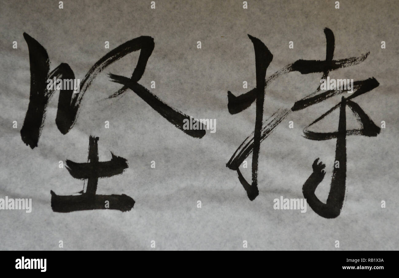 Das chinesische Wort bedeutet "halten Sie auf, darauf bestehen, zu wahren, engagiert bleiben, Stick' Stockfoto