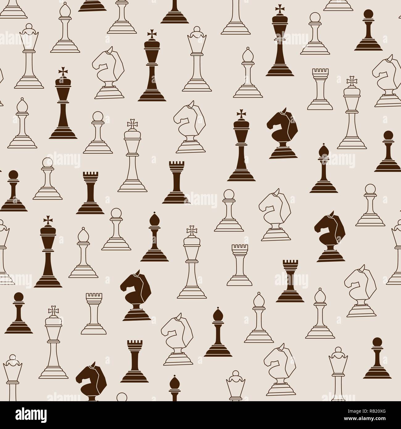 Schachfiguren nahtlose Muster. Schachfiguren auf einem hellen Hintergrund. Vector Illustration Stock Vektor